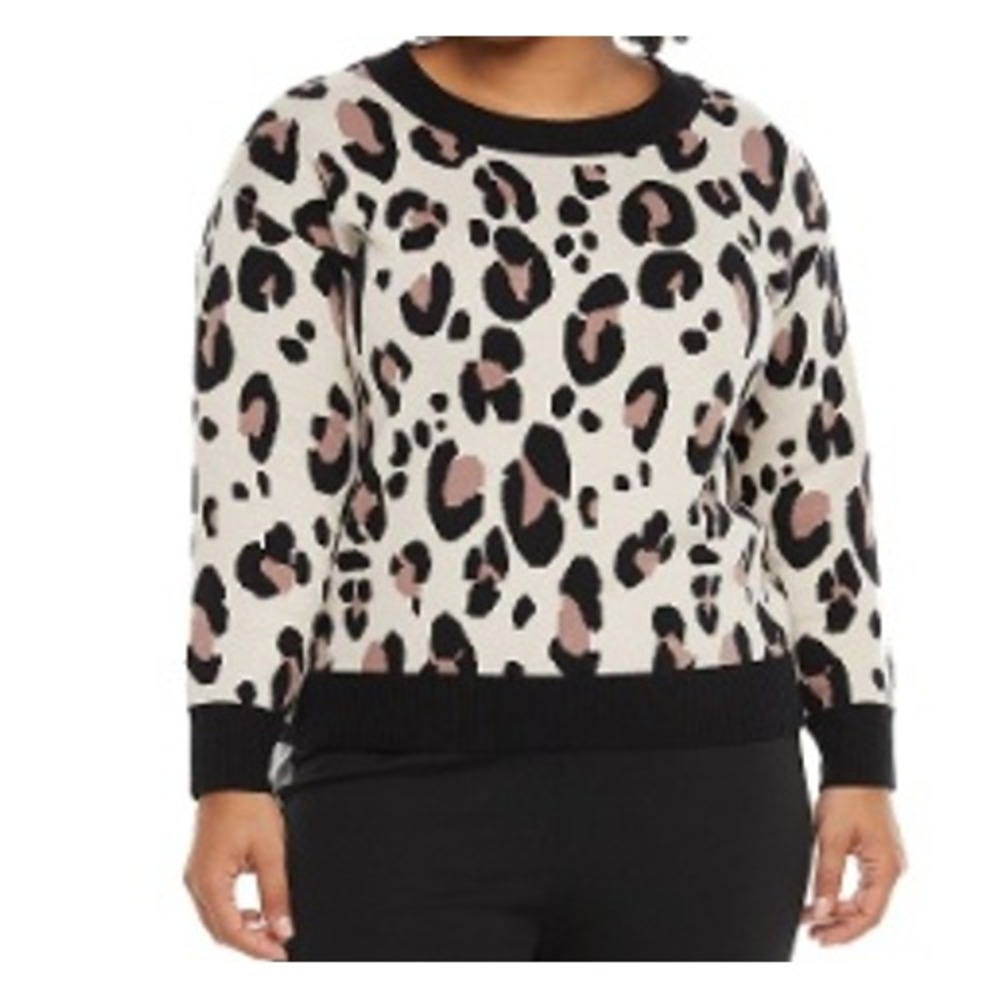 NWT EVRI Women's Leopard Animal Print Drop Shoulder Crewneck Sweater 3X